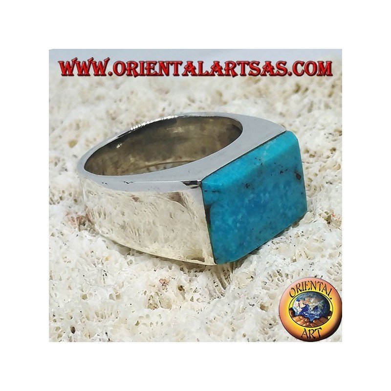 Bague en argent avec turquoise rectangulaire superposée