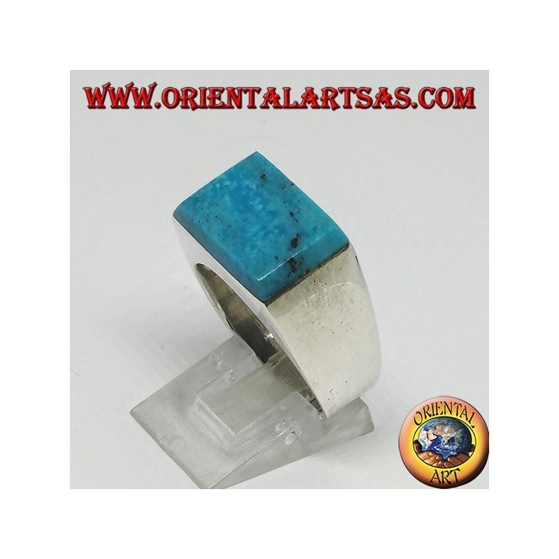 Silver ring with superimposed rectangular turquoise