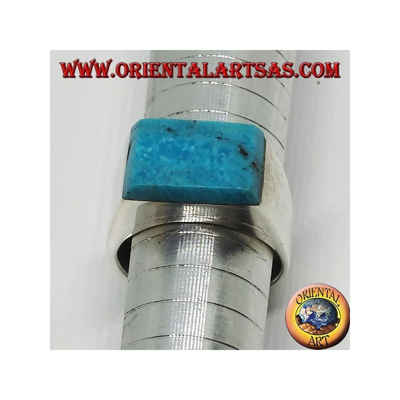 Bague en argent avec turquoise rectangulaire superposée