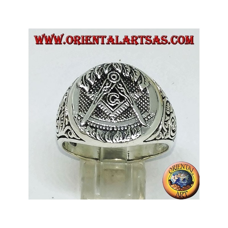 Bague en argent, boussole Freemason symbole équipe et G