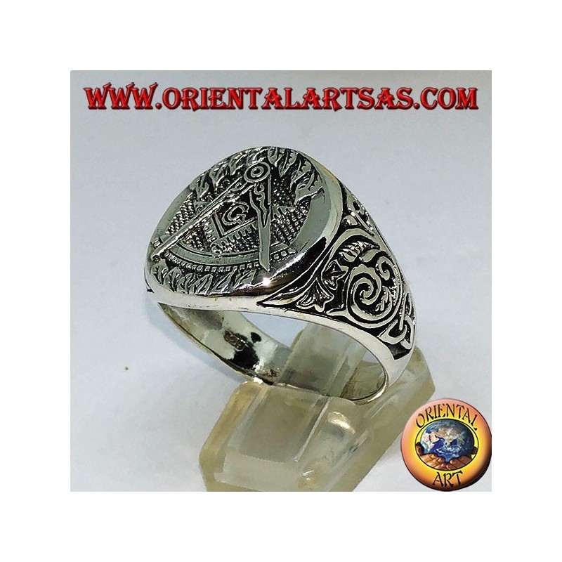 Bague en argent, boussole Freemason symbole équipe et G