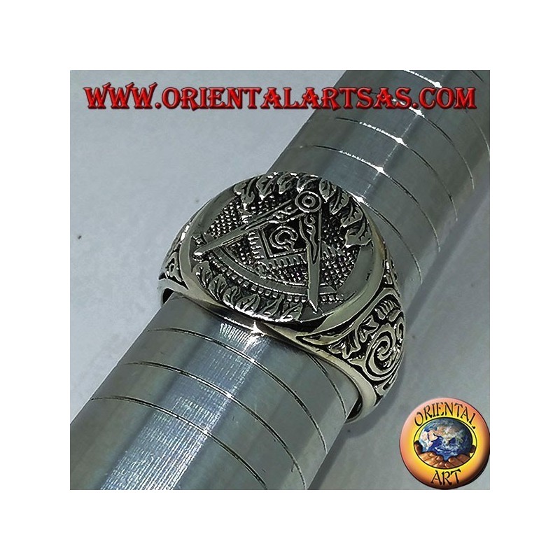 Bague en argent, boussole Freemason symbole équipe et G