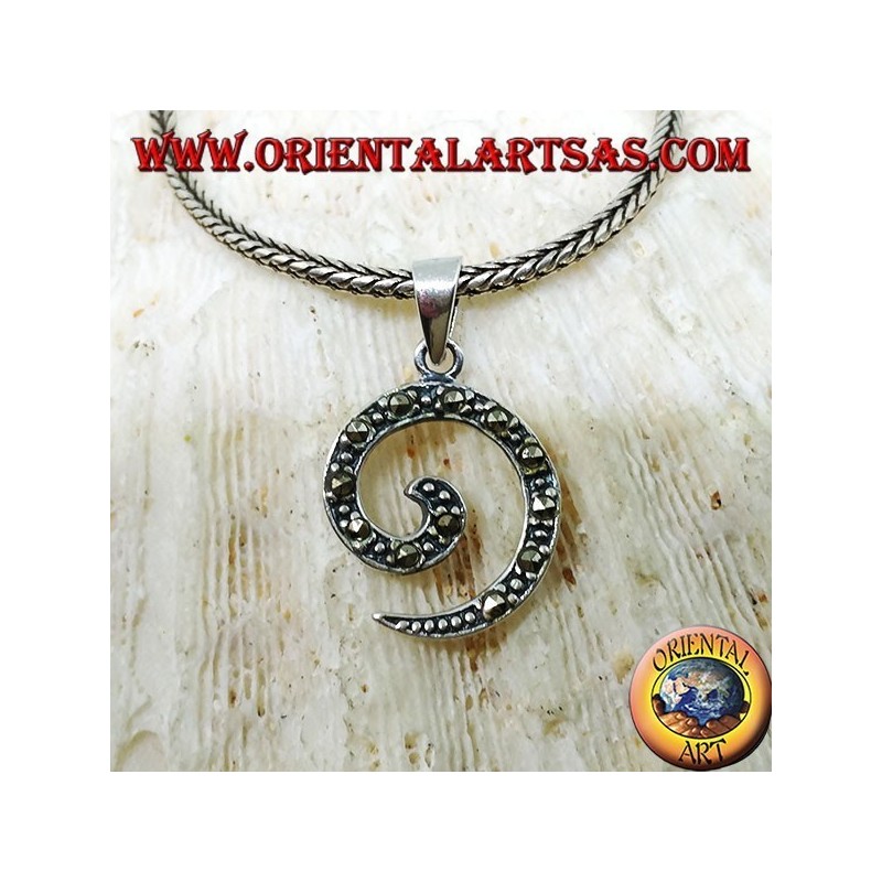 Ciondolo in argento a spirale con marcasite