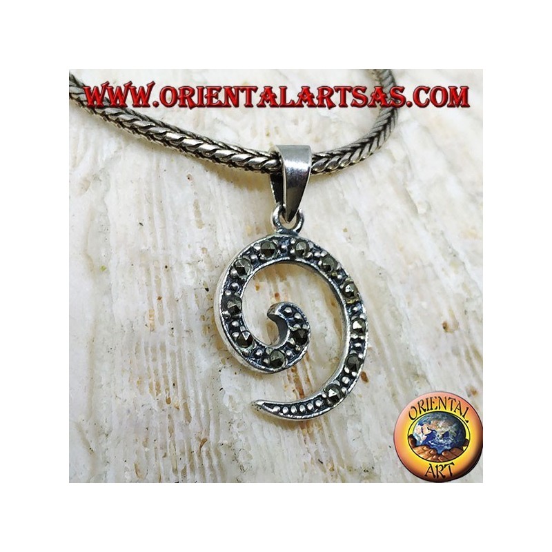 Silver spiral pendant with marcasite