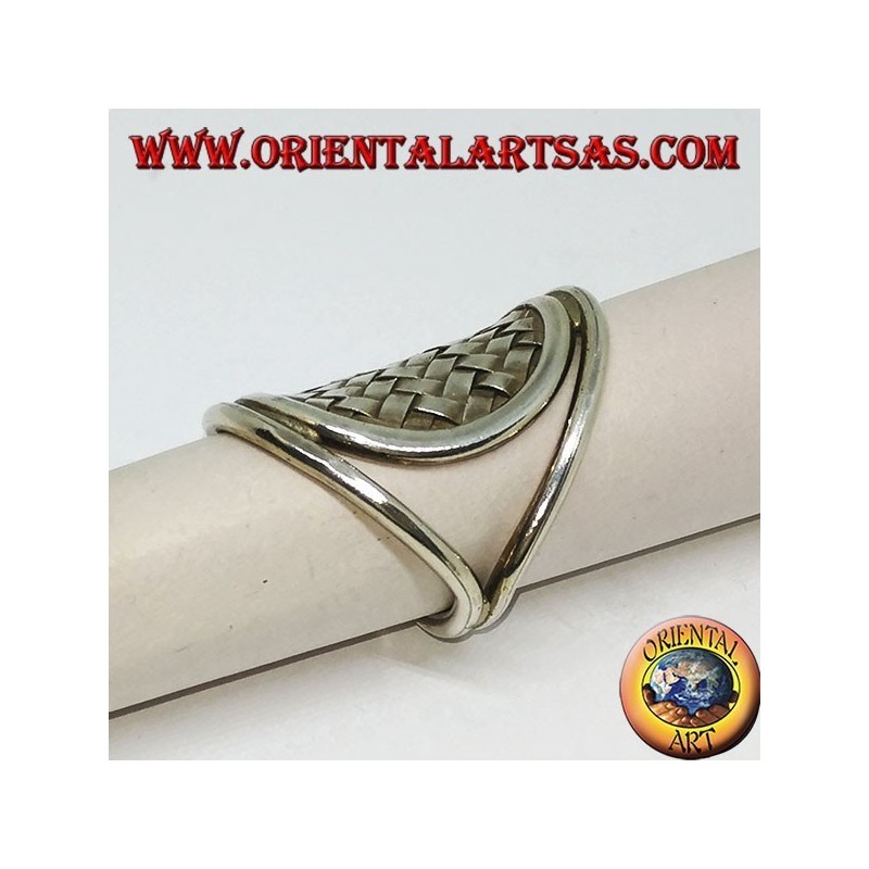 Silver ring, Karen braided shield handmade