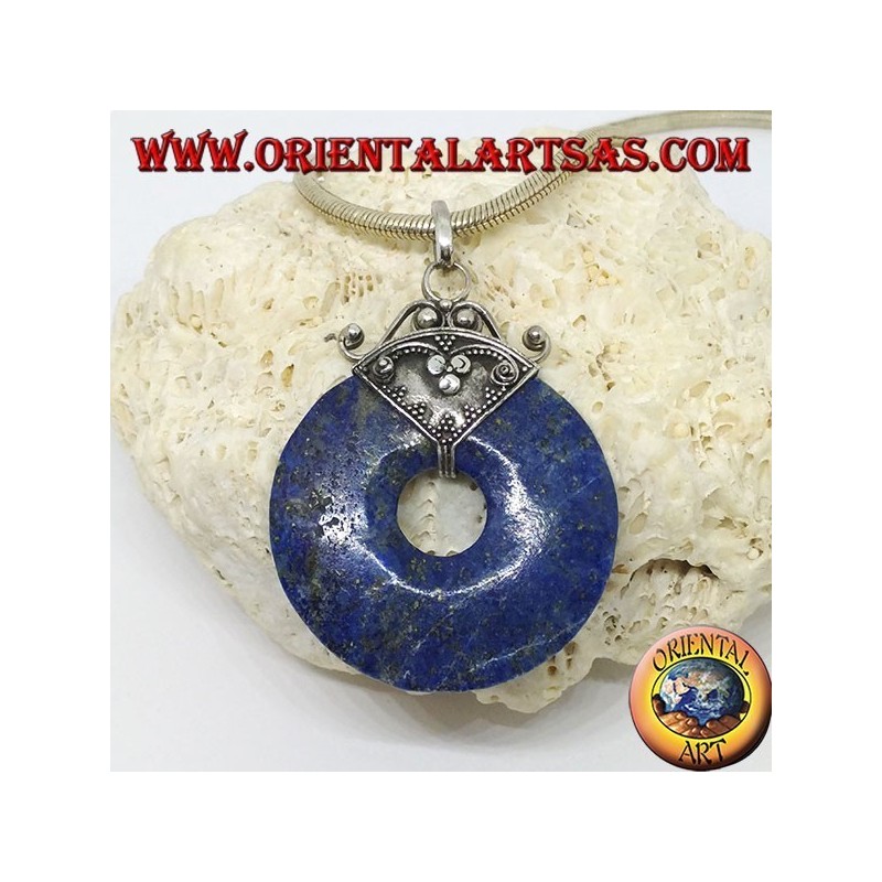 Silver pendant with lapis lazuli donut of mm. 37