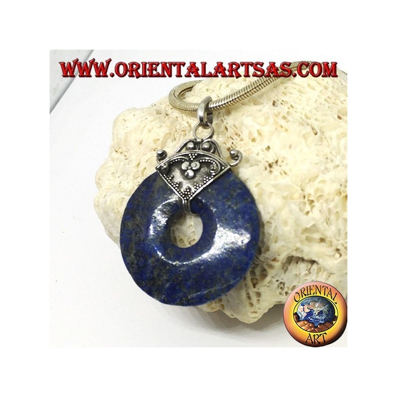 Silver pendant with lapis lazuli donut of mm. 37