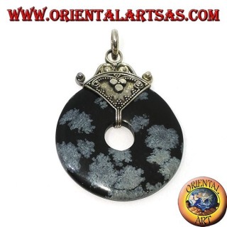 Silver pendant with Obsidian donut of mm. 37