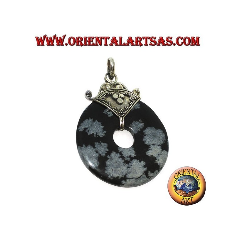 Ciondolo in argento con ciambella di Ossidiana di mm. 37