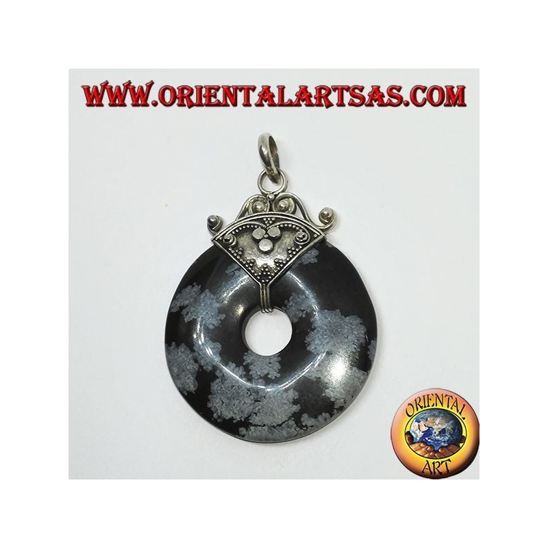 Ciondolo in argento con ciambella di Ossidiana di mm. 37