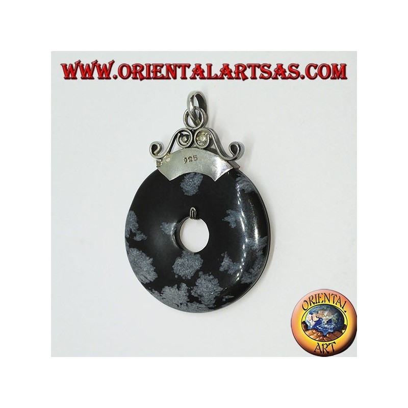 Silver pendant with Obsidian donut of mm. 37