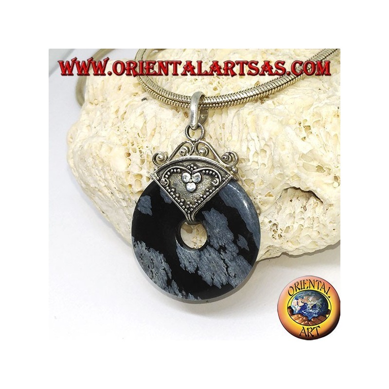 Silberanhänger mit Obsidian in Form eines Donuts von mm. 30