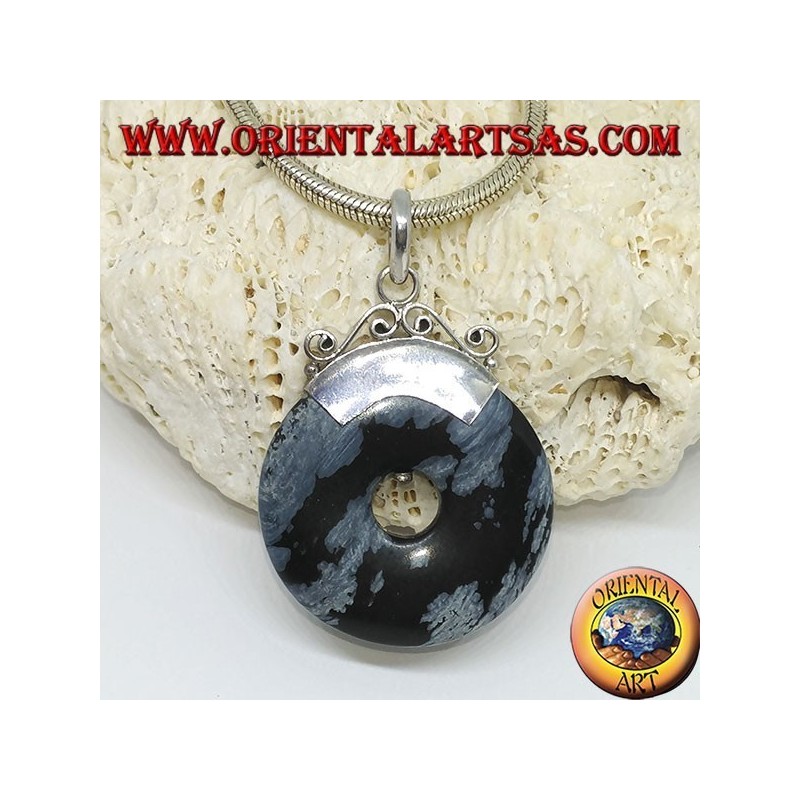 Silberanhänger mit Obsidian in Form eines Donuts von mm. 30