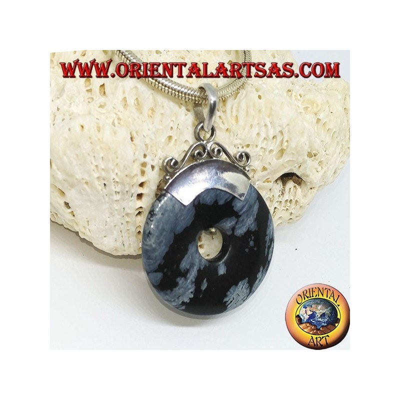 Pendentif en argent avec obsidienne en forme de beignet de mm. 30