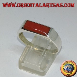 Silver ring with narrow rectangular carnelian