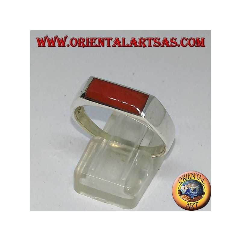 Silver ring with narrow rectangular carnelian