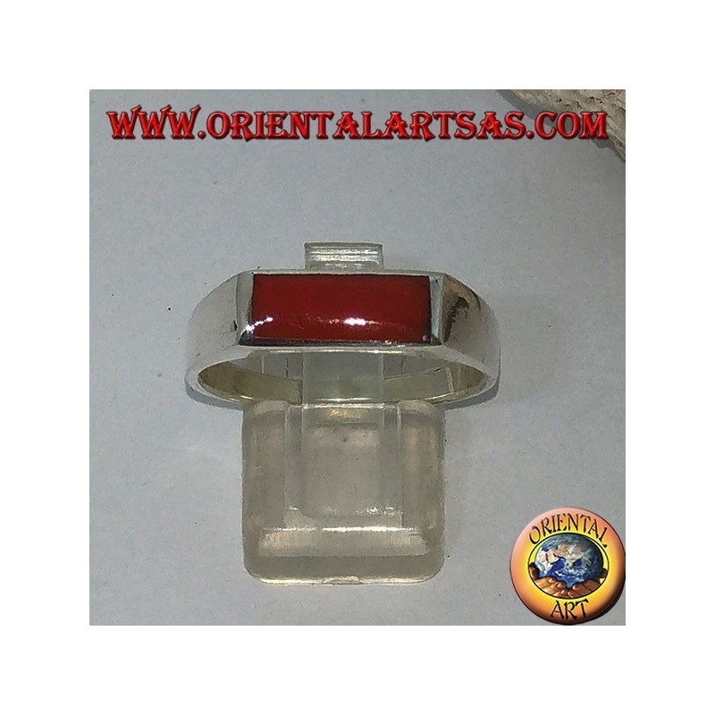 Silver ring with narrow rectangular carnelian