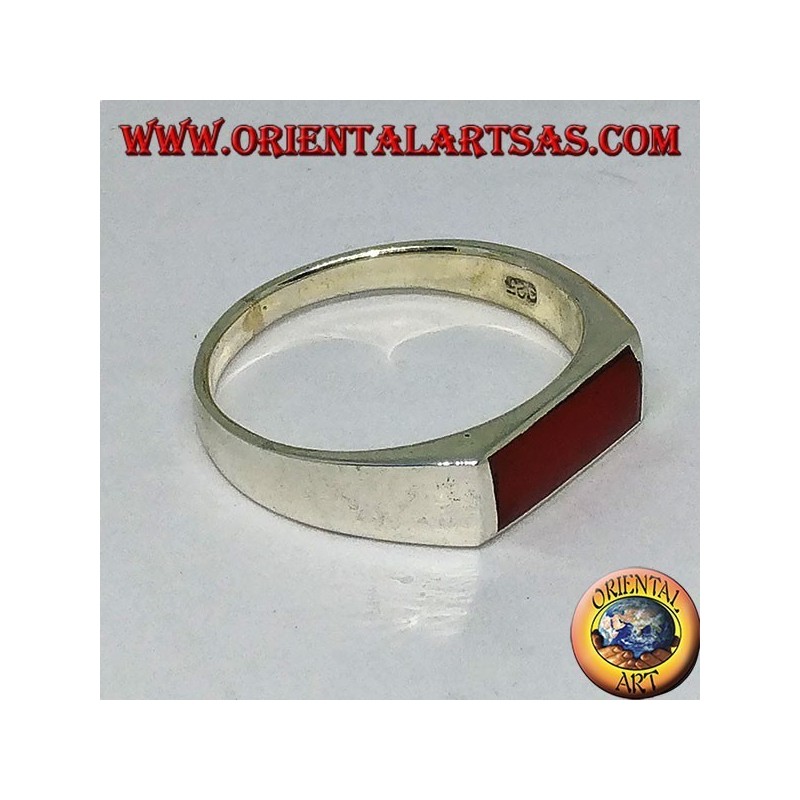 Silver ring with narrow rectangular carnelian