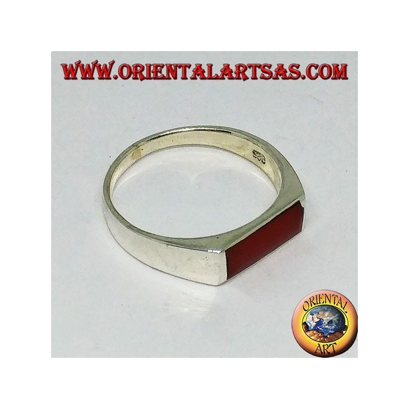 Bague en argent avec cornaline rectangulaire étroite