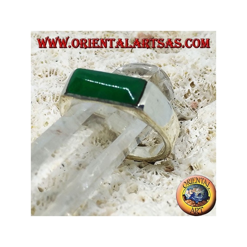 Anello in argento con agata verde rettangolare stretta  