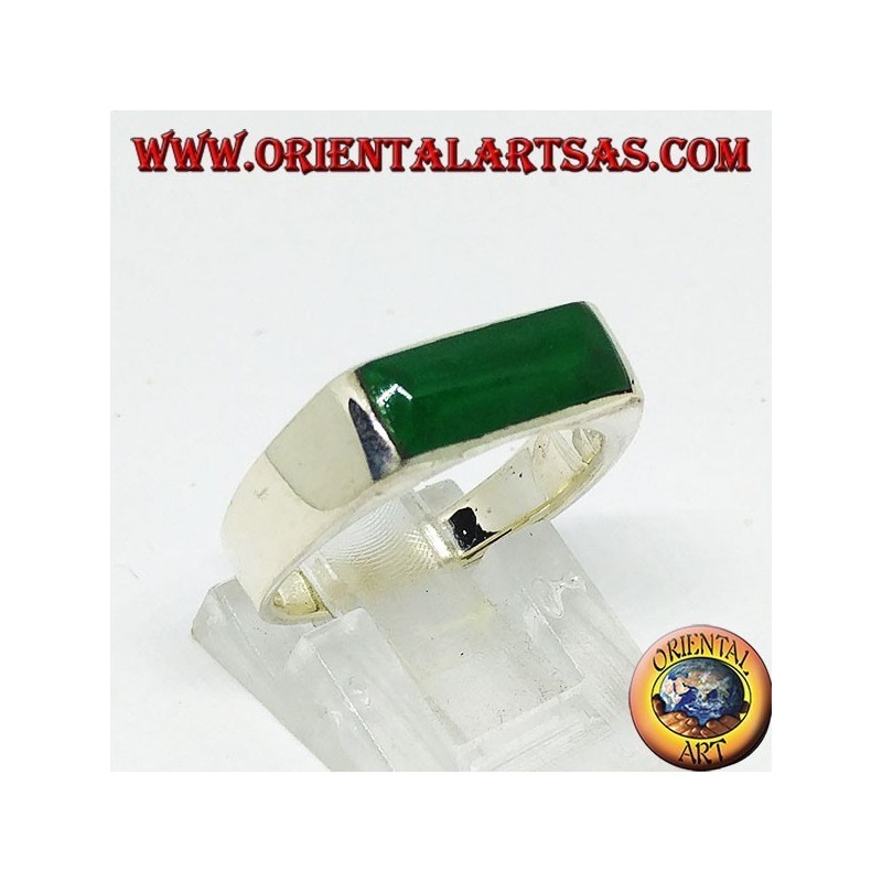 Anello in argento con agata verde rettangolare stretta