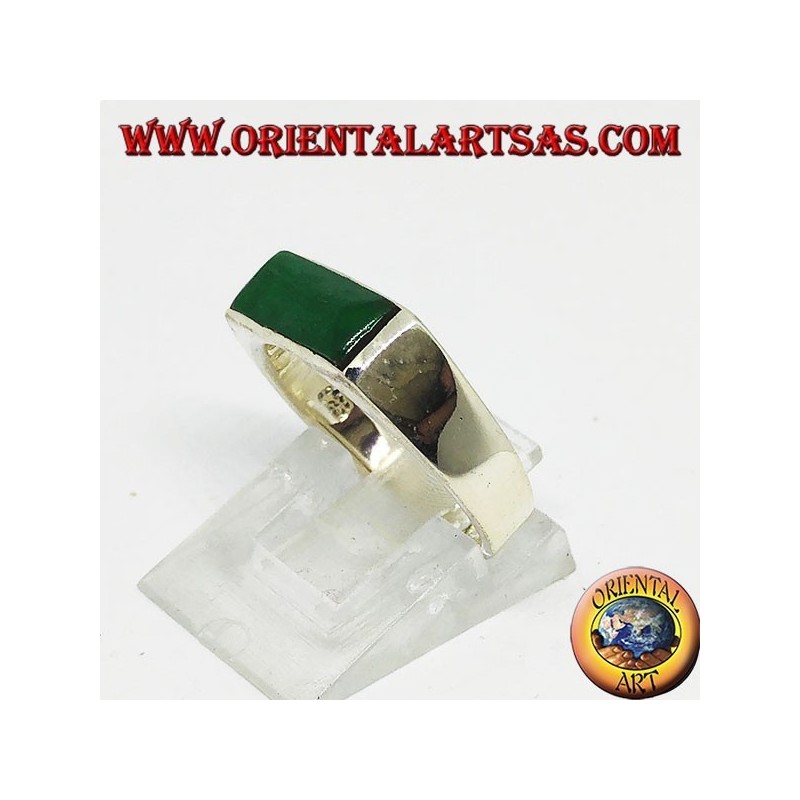 Silver ring with narrow rectangular green agate