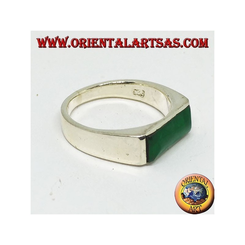 Silver ring with narrow rectangular green agate