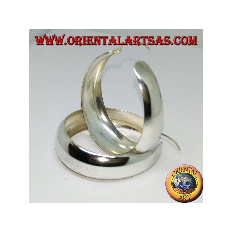 Silver hoop earrings, broad convex band