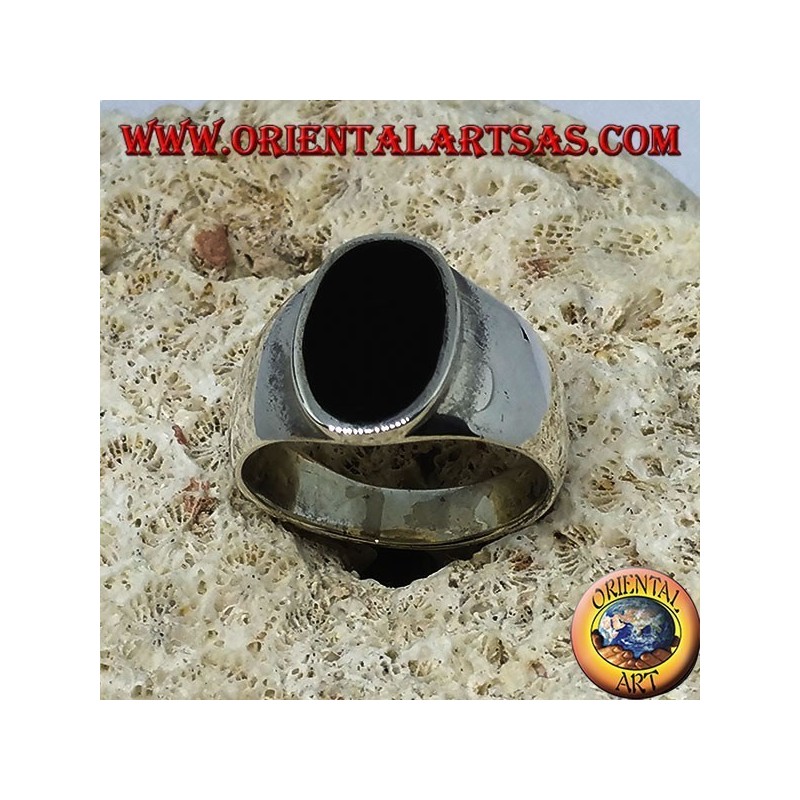 Anello in argento con onice ovale piatta a filo bordo