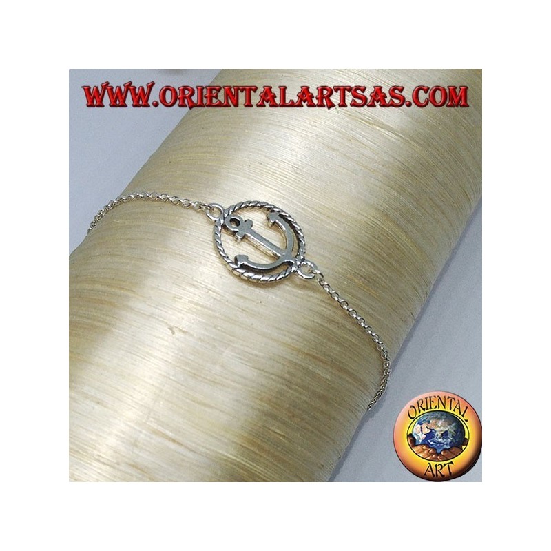 Soft silver bracelet with a navy anchor in the center