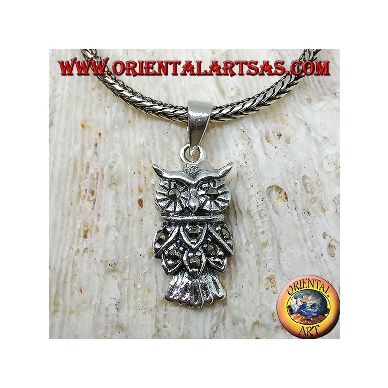 Pendentif hibou en argent avec marcassite