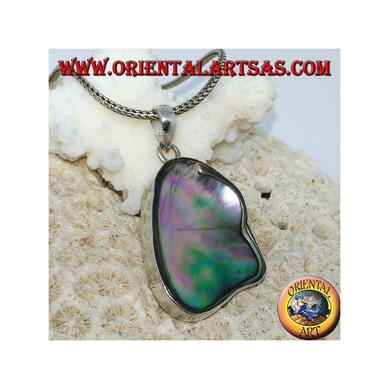 Anhänger aus unregelmäßigem Silber mit konkaver Paua-Muschel (Abalone)