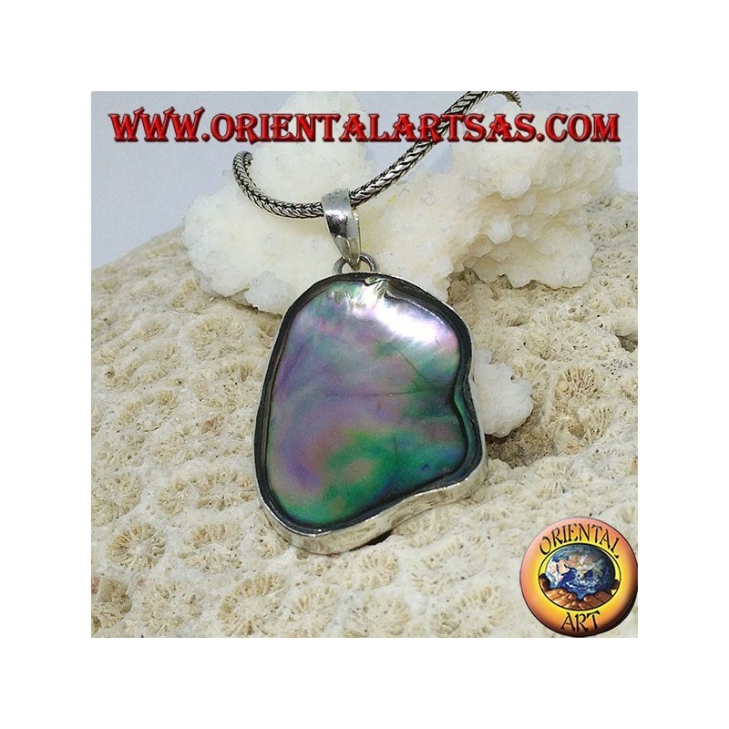 Ciondolo in argento irregolare con paua shell ( abalone ) concava