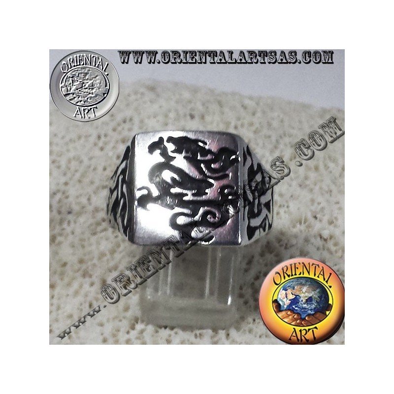anello sigillo drago con nodo celtico in argento