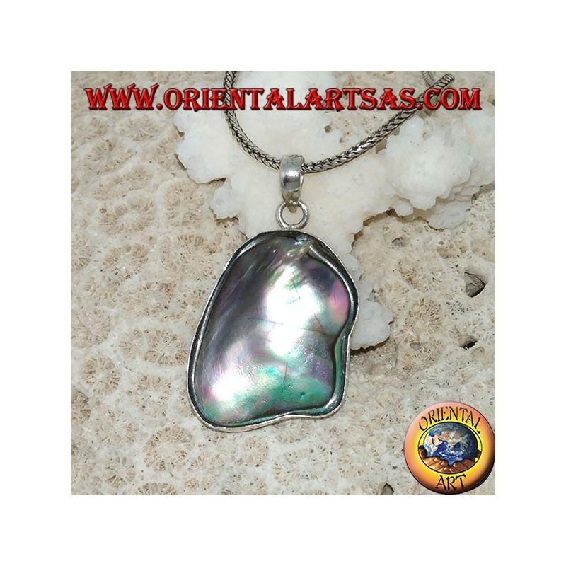 Ciondolo in argento irregolare con paua shell ( abalone ) concava