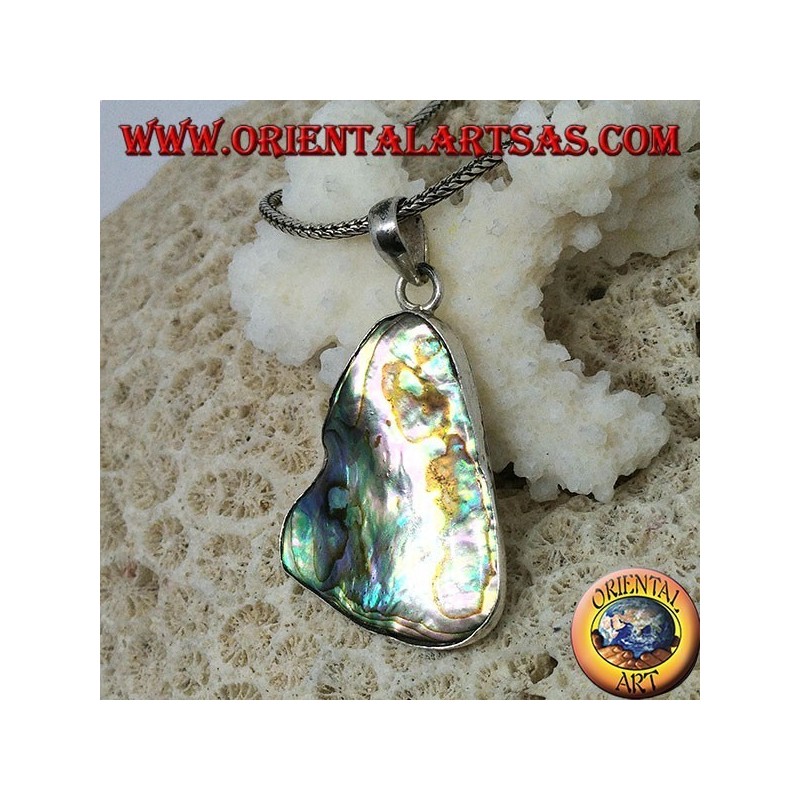Ciondolo in argento a forma di triangolo irregolare con paua shell ( abalone )