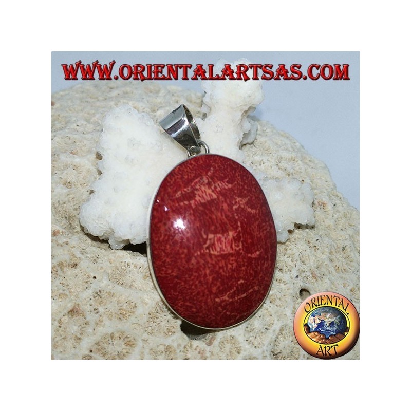 Pendentif en argent avec madrepora rouge ovale