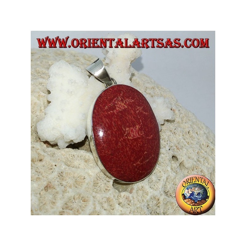 Pendentif en argent avec madrepora rouge ovale