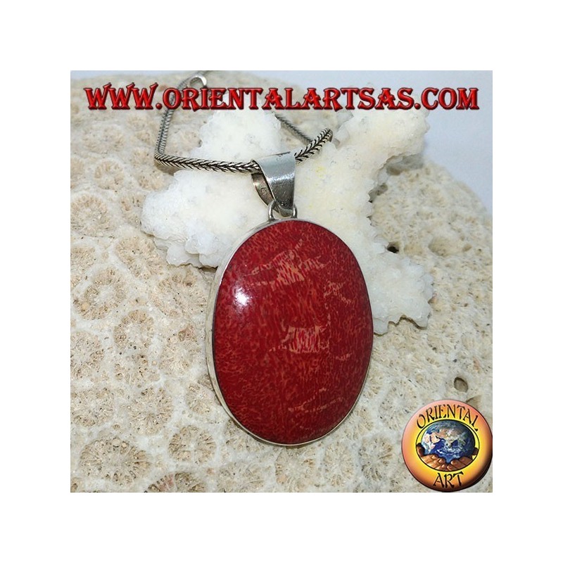 Pendentif en argent avec madrepora rouge ovale