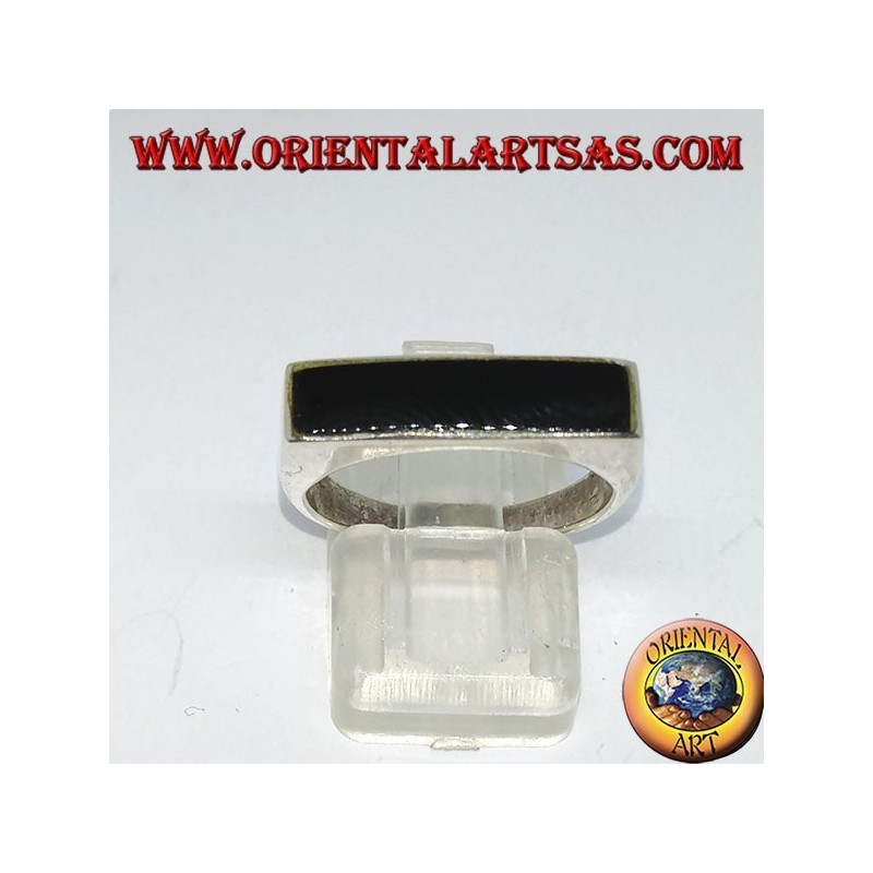 Silberring mit schmalem rechteckigem Onyx