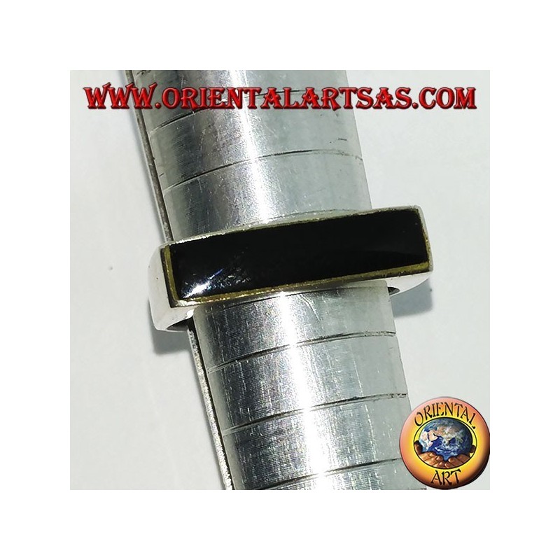 Silberring mit schmalem rechteckigem Onyx