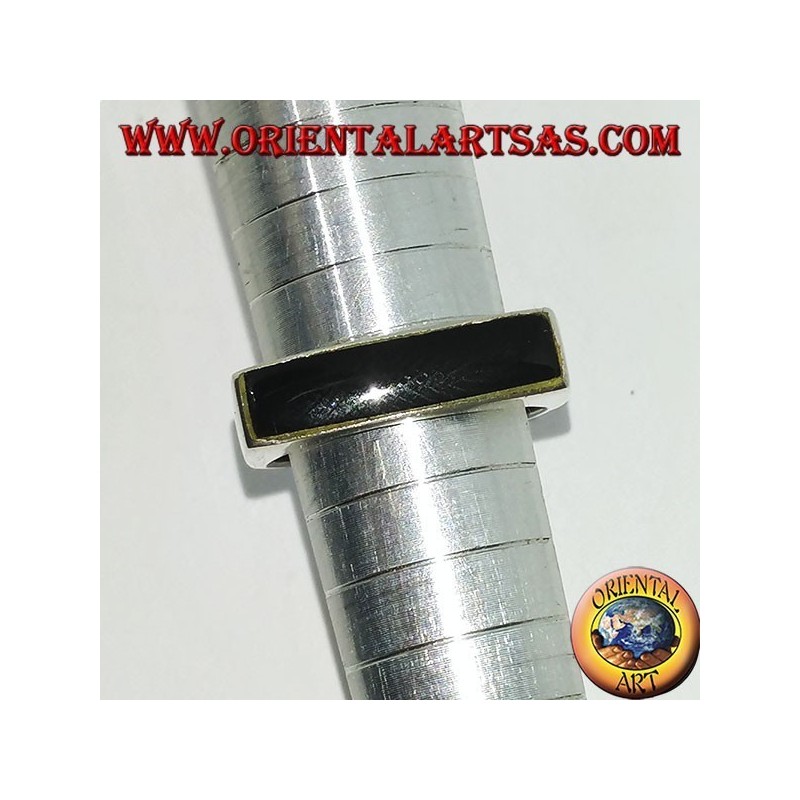 Silver ring with narrow rectangular onyx