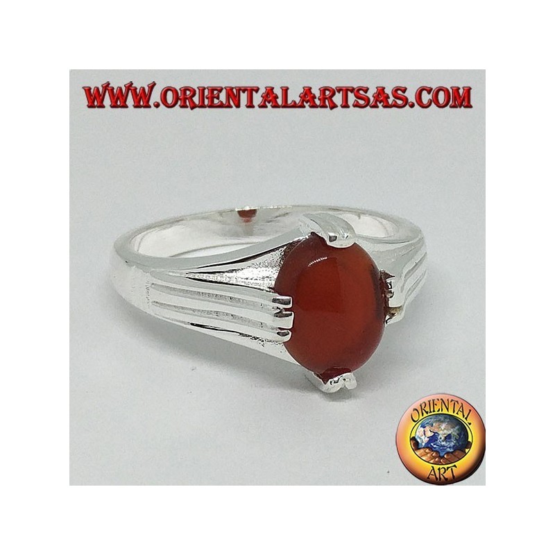 Silver ring with oval interlocking onyx on four points