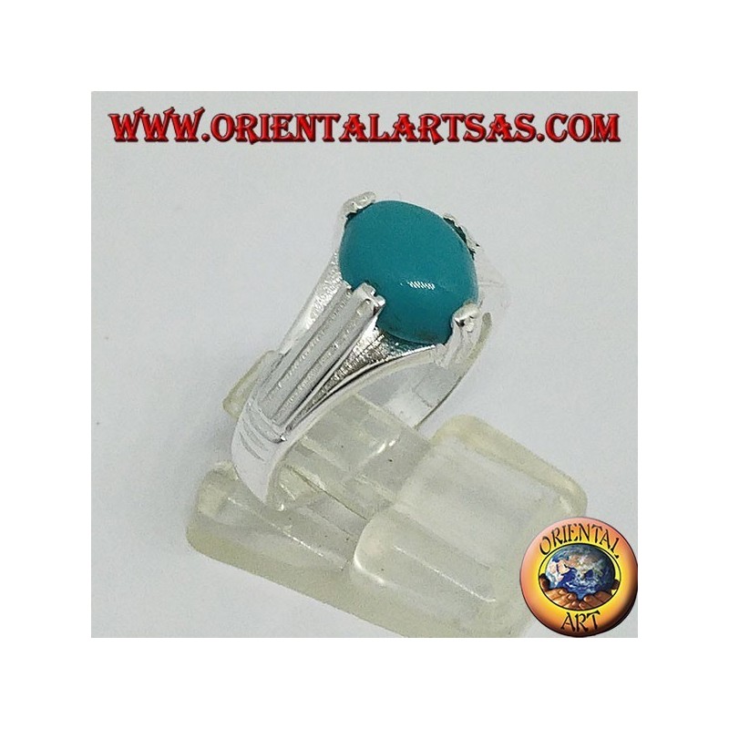Silver ring with oval-shaped turquoise on four points