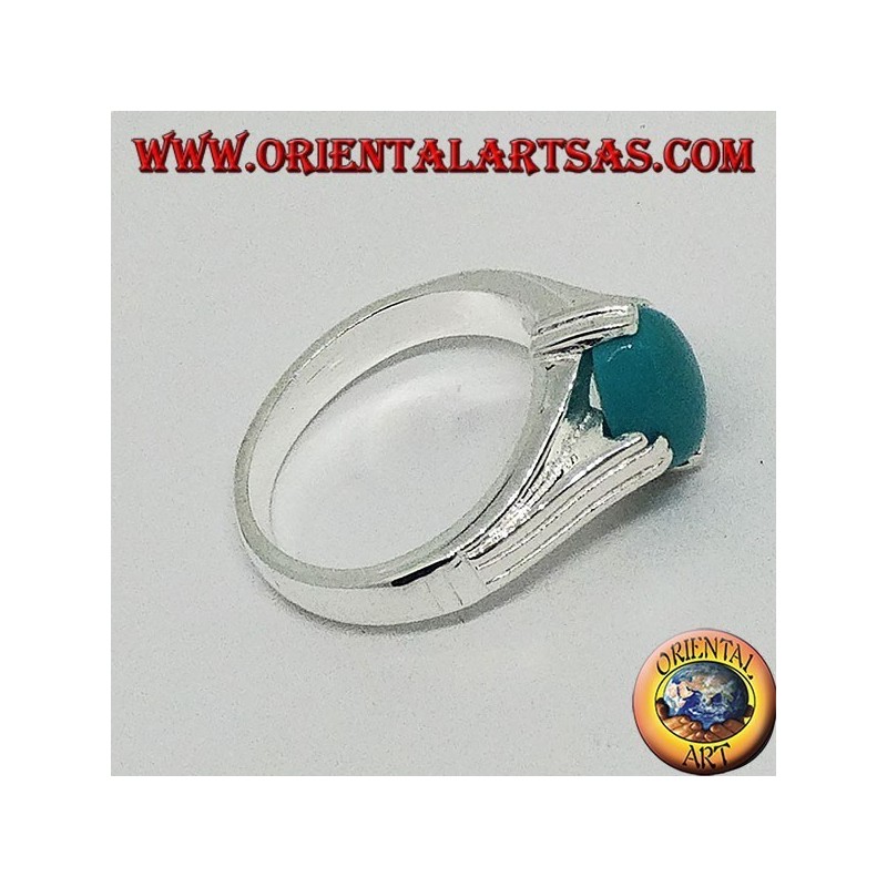 Bague en argent avec turquoise ovale sur quatre points