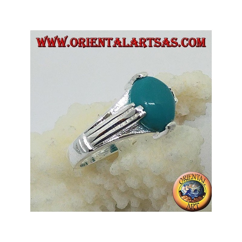 Bague en argent avec turquoise ovale sur quatre points