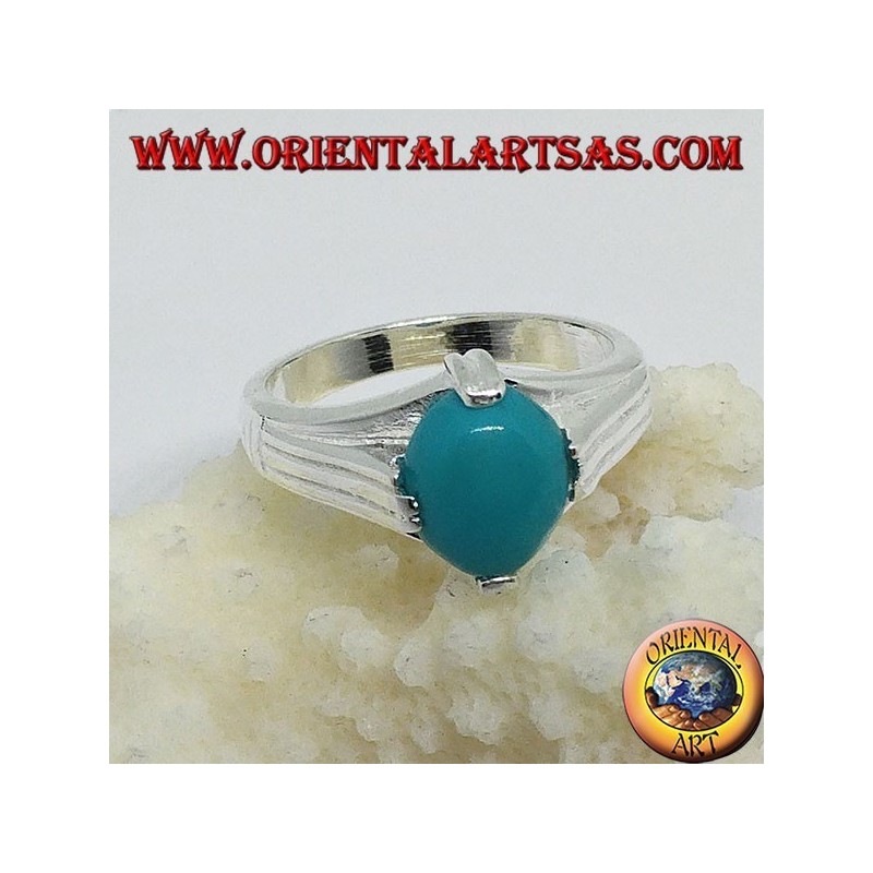 Bague en argent avec turquoise ovale sur quatre points