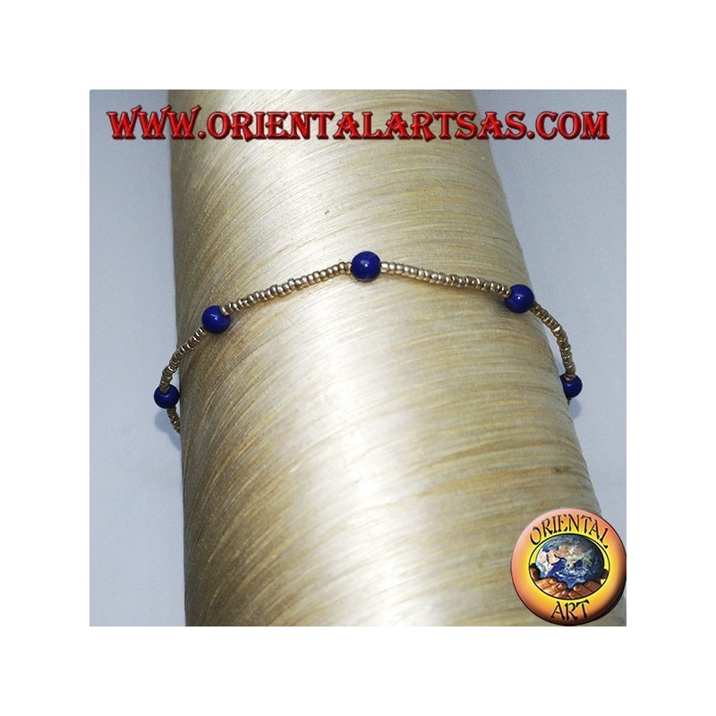 Bracelet avec boules d'argent et ficelles d'agate bleue