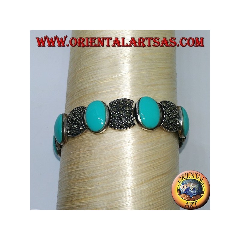 Bracelets en argent sertis de turquoise ovale et de marcassite