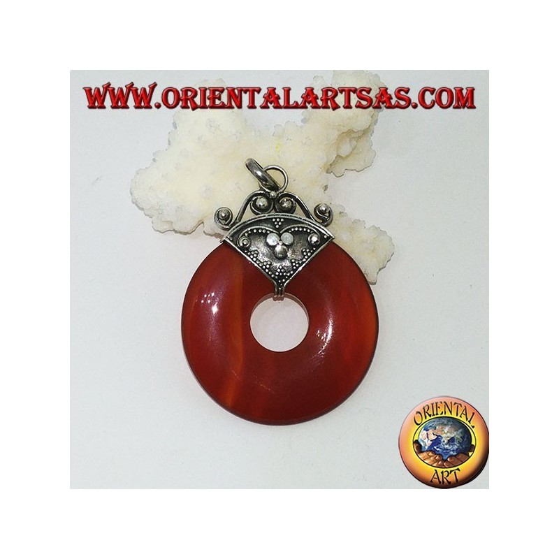Ciondolo in argento con ciambella in corniola di mm. 35